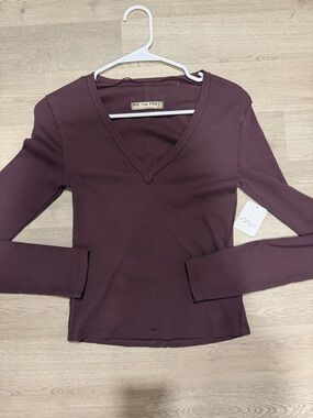 We The Free Ribbed V neck Plum Wine